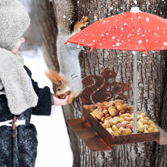 Squirrel & Chipmunk Miniature Metal Picnic Table w/Corn Cob Holder & Umbrella - Picture 6 of 11
